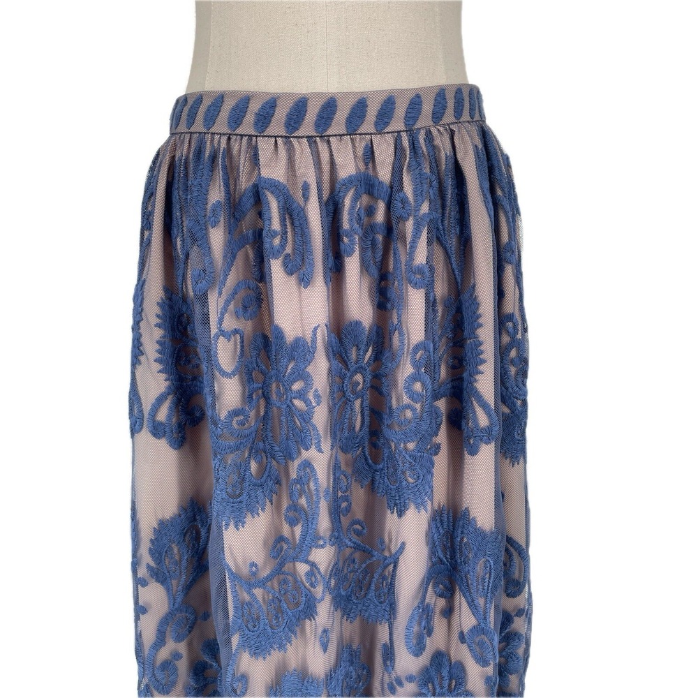 Sundance Cream Blue Lace Overlay Knee Length Skirt Size 6 S - Picture 3 of 10